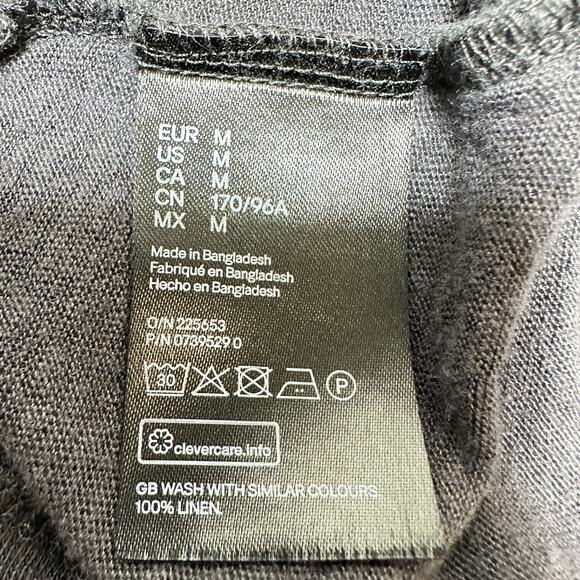 H&M Linen Tee Shirt Size M‎ Grey Graphite Round Neck Short Sleeve - Picture 4 of 6